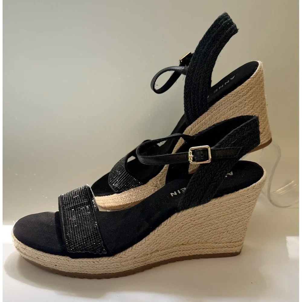 Retro Anne Klein Shoes Women's Wylie Wedge Sandal Sz 8.5 Pinup Rockabilly Black